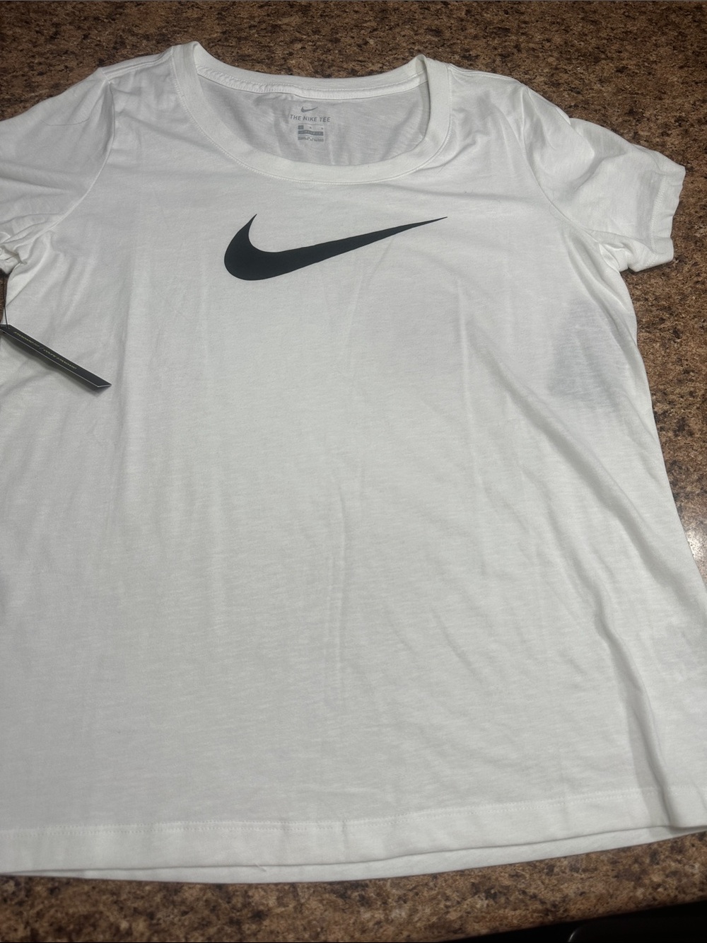 NWT Nike White Short Sleeve Tee with Black Swoosh Large